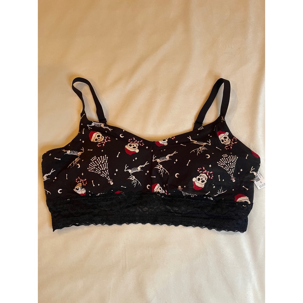 Torrid‎ Curve Christmas Skeleton Skull Bralette Lace Trim Gothic Holiday Size 2
